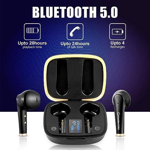 Modernista DopeBuds Pro in-Ear TWS True Wireless Bluetooth 5.0 Earbuds with IWP Technology Earphones with Mic,Up to 20Hrs Playback with Case & IPX5 Water Resistant with Type-C Port (Gold-Black) Modernista DopeBuds Pro in-Ear TWS True Wireless Bluetooth 5.0 Earbuds with IWP Technology Earphones with Mic,Up to 20Hrs Playback with Case & IPX5 Water Resistant with Type-C Port (Gold-Black)